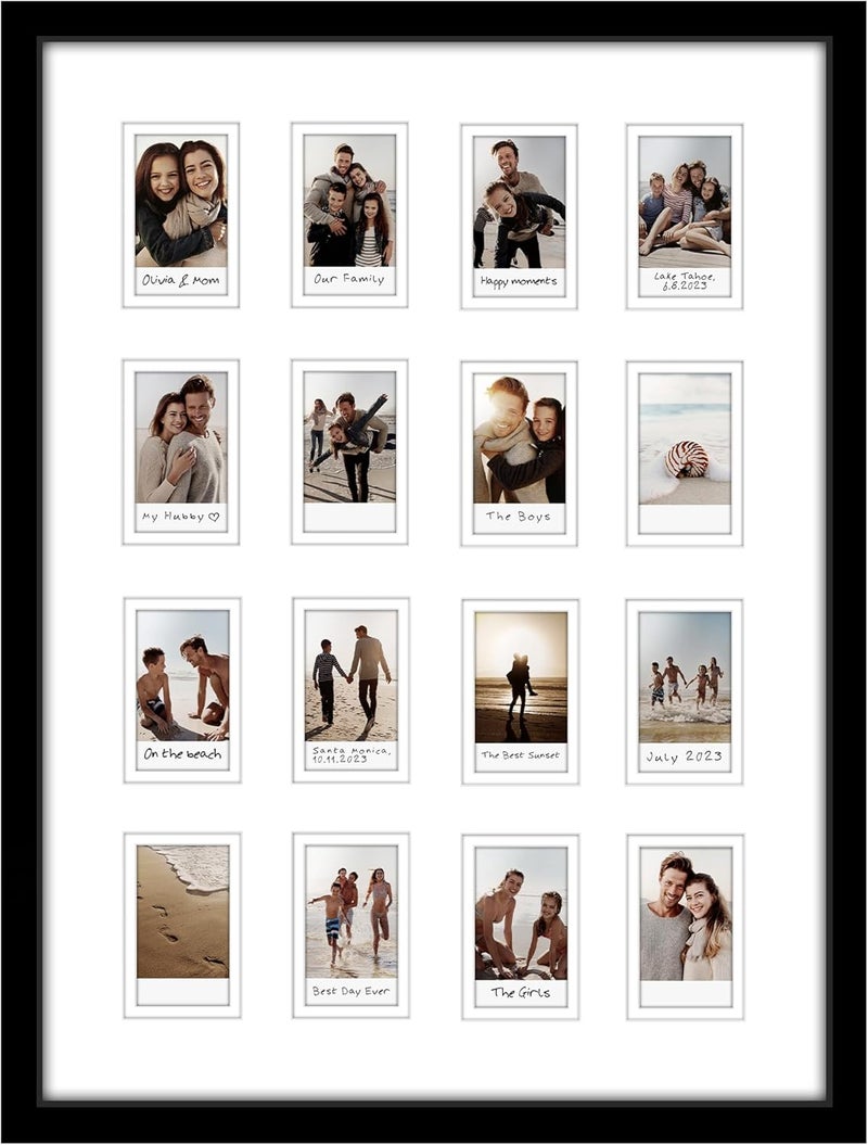 Americanflat إطار صورة 15x20 مع 16 فتحة لصور 2x3 الفورية - إطارات صور صغيرة سوداء للعرض على الحائط مع زجاج أكريليك مصقول - Image 1